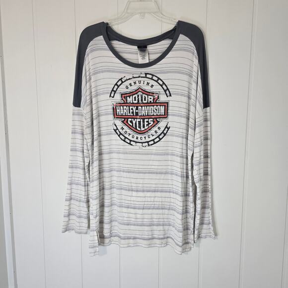 Harley Davidson Pullover Shirt Jersey Knit Stretch Logo Graphic Soft Stripe XL - Picture 5 of 9